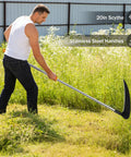 Man using 20 Inch Scythe Tool For Grass Cutting With Adjustable Dual Hand Grip, 3 Stainless Steel Poles in a field