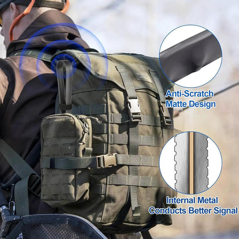 Dual Band VHF UHF 136 520 MHz Foldable CS Tactical Ham Radio Antenna 18.5 Inch SMA Female attached to a backpack