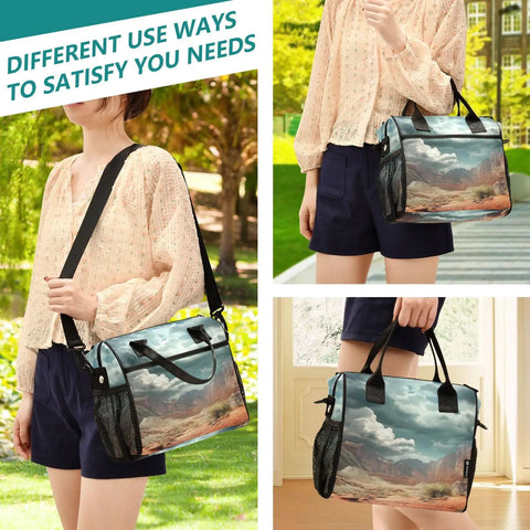 Desert Landscape Cloud Large Cooler Bag With Leakproof Insulated Lunch Tote For Women Portable Soft Cooler shown in outdoor settings
