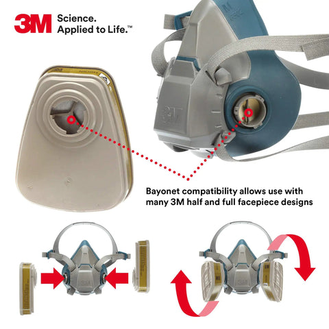 Respirator Cartridge 6006 Pro Grade For Organic Vapors And Acid Gases Ammonia Methylamine Or Formaldehyde One Pair with bayonet connection