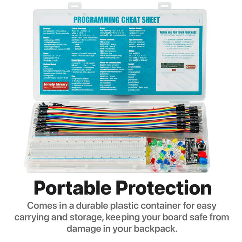 Open plastic case showing All In One Electronics Prototyping Starter Kit With 830 Point Breadboard And Type-C Power Supply, 120 Jumper Wires