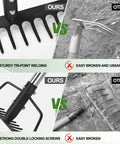 Comparison of 15 Inch Wide Bow Rake With 16 Steel Tines And Stainless Steel Handle for durability versus a broken rake