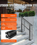 Heavy Duty Aluminum Outdoor Stair Handrail Rock Solid Deck Railing Adjustable Angles Supports Two To Three Steps Includes Knockout Mounting Kit Porch Safety Bar on a staircase.