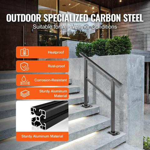 Heavy Duty Aluminum Outdoor Stair Handrail Rock Solid Deck Railing Adjustable Angles Supports Two To Three Steps Includes Knockout Mounting Kit Porch Safety Bar on a staircase.