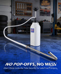 1L Hand Fluid Transfer Pump with 39 Inch Silicone Hose and Leak Proof Clamp in a garage setting
