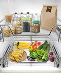 Top Shelf Heavy Duty Telescopic Drawer Slides And Smooth Operator Cabinet Pull Out Tracks For Kitchen Bedroom Storage with organized food items.