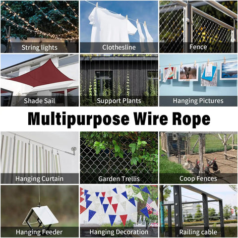 Straight Up Heavy Duty 1/8 Inch Stainless Steel Cable Kit Includes 100 Feet Wire Rope for various backyard projects