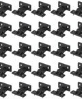 20 Piece Push On Furniture Panel Clips With Dead Easy Hidden Cabinet Mounting And Quick Fit Shelf Brackets In Tough Black Nylon arranged in a grid.