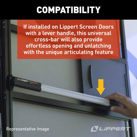 Screen Assist RV Screen Door Push Bar With Full Width Push Handle For Easy Access When Your Hands Are Full Durable Corrosion Resistant Aluminum And Plastic Construction Easy Installation Ideal For Camping And Full Hands Convenience, compatibility on Lippert RV screen door with lever handle