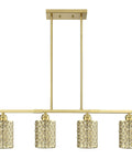 4 Light Crystal Kitchen Island Pendant Light, 4.7 Inch Gold Finish With Brushed Bronze Accent, Semi Flush Mount