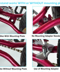 Center Mount Kid Bike Kickstand Fits 18, 20, And 22 Inch Bikes Easy To Install with or without mounting adapters shown on red frame