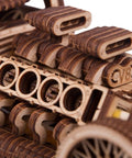 Hot Rod 3D Wooden Puzzle Car Kit for Adults No Glue Needed 280 Pieces Natural Wood Model With Illustrated Assembly Guide and Realistic Vintage Style Great Gift Idea close-up of engine detail