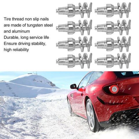 Tungsten Steel Threaded Tire Studs, 50 Pack Street Proven Snow Spikes For Auto Truck Forklift, showing close-up of non-slip nails.