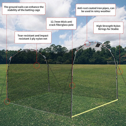 Portable Baseball Batting Cage Net For Outdoor And Indoor Practice, 13 By 10 By 8 Feet, nylon and fiberglass materials
