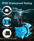 2700GPH Submersible Pond Pump For Ponds, Fountains, Waterfalls And Hydroponics, 120W, 33Ft Power Cord, 15Ft Lift, Ultra Quiet Operation