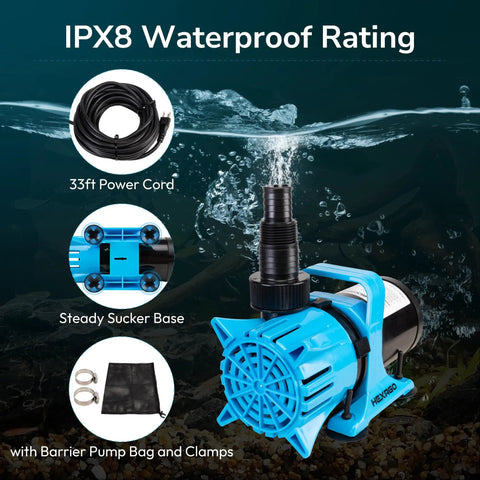 2700GPH Submersible Pond Pump For Ponds, Fountains, Waterfalls And Hydroponics, 120W, 33Ft Power Cord, 15Ft Lift, Ultra Quiet Operation