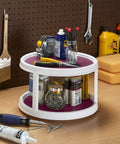 Non Skid 2 Tier Pantry Cabinet Lazy Susan Turntable 12 Inch White Purple for organizing tools on workbench