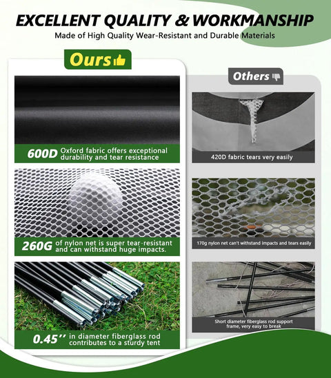 Indoor And Outdoor Golf Hitting Practice Net 10x7ft With Heavy Duty Base And Dual Turf Mat material comparison chart
