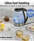 1.7L Electric Kettle With Fast Boil 1500W, Water Boiler And Heater, LED Indicator, Built In Mesh Filter, Auto Shutoff And Boil Dry Protection, Cordless Serving, Clear Glass Design shown on countertop.