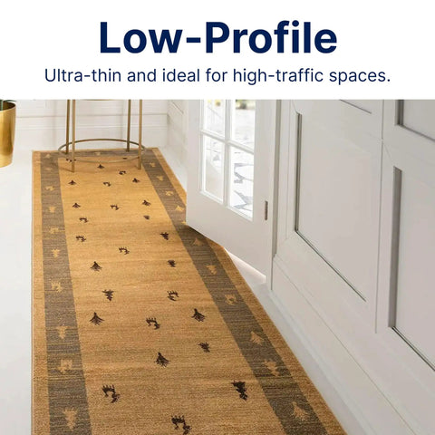 Nature's Grip Stays Put Non Slip Rug Pad 2x6 Feet 1/16 Inch Thick Rubber and Jute Eco Friendly Underlayment, low-profile view in hallway