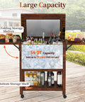 54 Quart Rolling Cooler Cart With Pine Wood Frame, Fold Down Trays, Drainage Plug, 3 Layer Insulation, outdoor setting