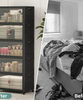 Heavy Duty Lockable Plastic Storage Bins 8 Pack Collapsible Stackable Organizers shown organizing items with clean display after decluttering.