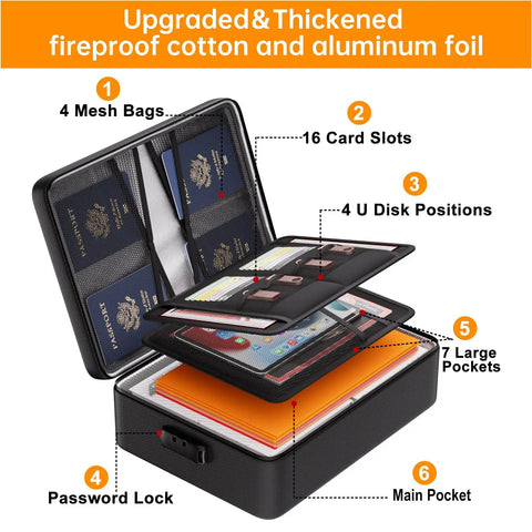 5200F Fireproof And Water Resistant Document Organizer With Lock Eight Layer Heat Insulated Safe Box open showing compartments