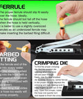 Instructional diagram for using Heavy Duty Hose Crimper and Crimping Tool with Ferrules Pack of 50 for hose fitting.