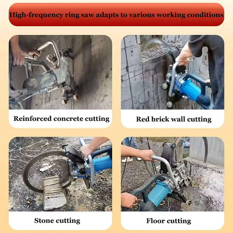 Kickass Heavy Duty Electric Ring Saw With Rolling Pulley Portable Wall Chaser Machine 8800W Motor 3000 RPM 290 MM Max Cut Depth for stone cutting.
