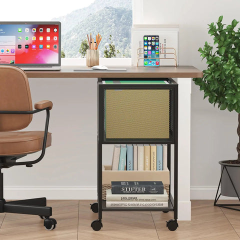 Rolling File Cart With Wheels For Hanging Folders Mobile Metal File Cabinet On Casters That Fits Letter Size under desk setup