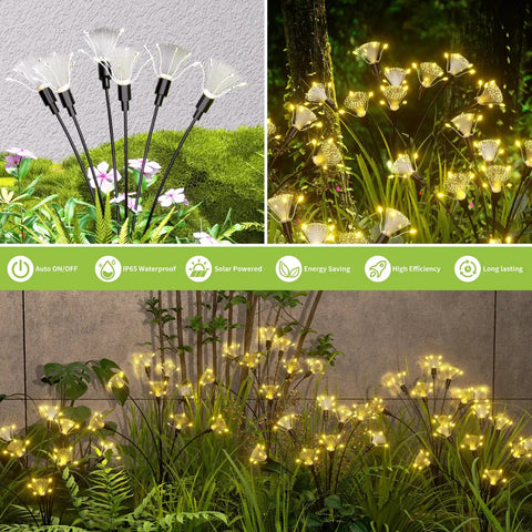 Outdoor Solar Lights Wind Activated Swaying Garden Path Lights With Color Changing RGB Decorative Solar Pathway Lamps illuminating garden