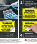Step-by-step guide on applying Heavy Duty Security Surveillance Decal Sticker showing cleaning, aligning, peeling, and applying.