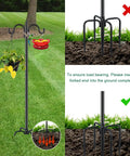 Two Pack 92 Inch Heavy Duty Shepherds Hook Garden Pole Set Three Quarter Inch Thick Outdoor Hanger For Bird Feeders, Hummingbird Feeders, Plant Baskets, Solar Lights And Lanterns installed in garden with plant and feeder