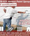 Heavy Duty Airless Paint Sprayer With Fifty Foot Hose And Three Swappable Tips Crush Exterior Painting Projects On Homes Fences And Decks Straight From The Paint Bucket Save Serious Sweat Equity And Get Her Done Quick in use on siding with adjustable pressure knob.
