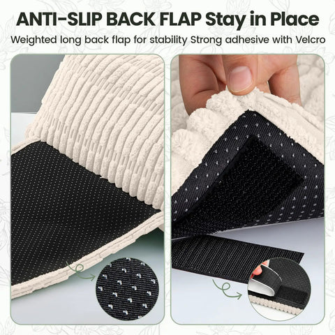Adjustable Neck Pillow For Recliners And Couches, Non-Slip Weighted Flap Headrest, close-up of anti-slip flap and Velcro detail