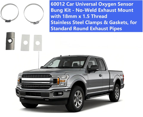Universal Oxygen Sensor Bung Kit For Exhaust Piping With 18mm x 1.5 Thread, Premium 304 Stainless Steel, shown with truck backdrop