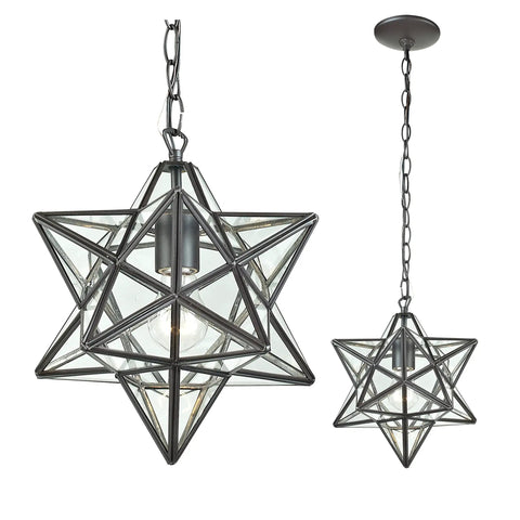 Star 145-001 9 Inch Wide One Light Mini Pendant in Oil Rubbed Bronze Finish Moravian Style Glass and Metal Fixture for Kitchen Island