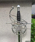 Renaissance Spiral Swept-Hilt Rapier Sword For Cosplay And Collection, featuring Italian style guard, close-up view
