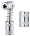 90 Degree Grease Coupler Snaps On To Tight Space Grease Fittings, Fits Standard Grease Gun Couplers, Works With Flex Hose Or Rigid Pipe, 3 Jaw Snap On Design For Hard To Reach Zerk Fittings, metal