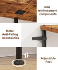 Close-up of iron reinforcement components and adjustable feet of Top Notch 5 Tier L Shaped Corner Bookshelf 60 Inch Tall.