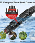DIY Ready Solar Panel Connector Kit With 40 Pieces And 20 Pairs, IP67 Waterproof showing connector detail and weatherproof icons