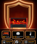 Cozy 600W Realistic Flame Space Heater with safety icons, flame glow, overheat protection, and tip-over safety features