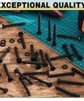 Heavy Duty Wood Lag Screws Set One Quarter Inch By Two Inch Hex Head Lag Bolts With Washers Fifty Counts Carbon Steel Black Zinc Plated Partially Threaded For Furniture Building Decks And Heavy Load Wood Projects scattered on a table, showing hex heads and washers.