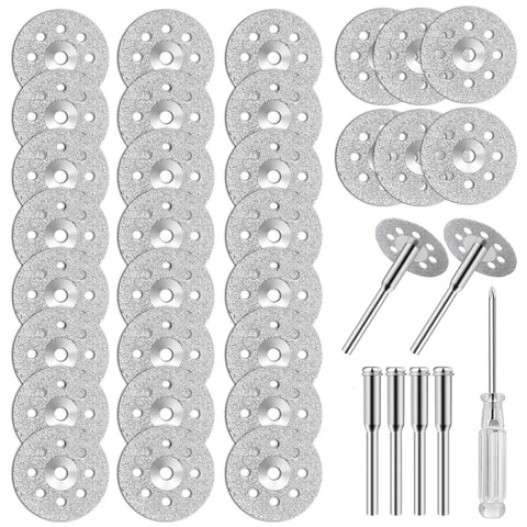 Dope 30 Piece Diamond Cutting Wheel Kit for Rotary Tools With 6 Mandrels and Screwdriver, 22mm Cutting Discs for Metal Wood Plastic