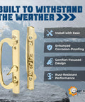 Legacy Sliding Glass Door Offset Latch Gold Handle Set Replacement Eight And One Half Inch Escutcheon Plate Fits Three And Fifteen