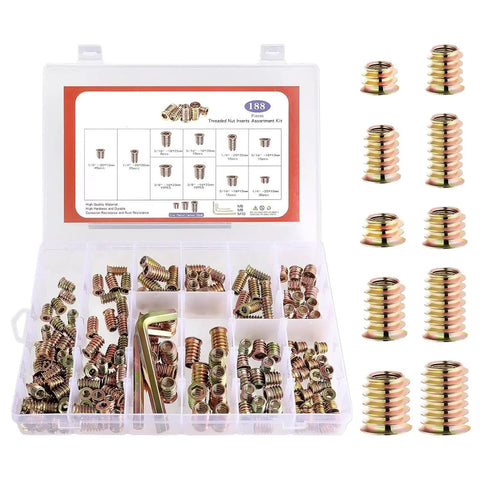 High Performance Threaded Screw Inserts For Wood Featuring Quick Hex Socket Connectors assortment kit with various sizes and hex key.