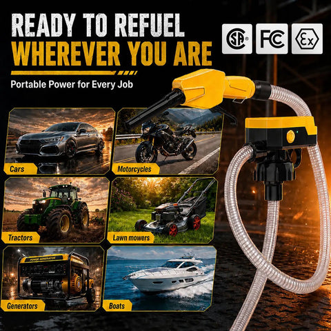 Battery Powered Fuel Transfer Pump With Auto Shut Off Trigger, Portable Gas Dispenser for quick refueling in vehicles and equipment.