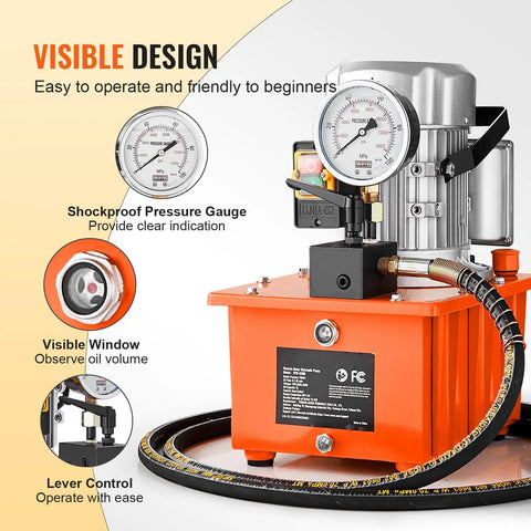 Heavy Duty Electric Hydraulic Pump Setup With Extended Remote Hose And Simple Lever Switch High Pressure For Industrial Press And Jack Jobs Workhorse Reliability All Day Long