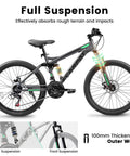 Beefed Up Dual Suspension 24 Inch Mountain Bike With 21 Speed Disc Brakes Front Fork And Rear Shock Absorber Carbon Steel Frame