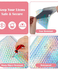 60 Pack Holographic Bubble Mailers Dope Waterproof Self Seal Foil Glitter Glamour Shipping Envelopes showing tear resistance